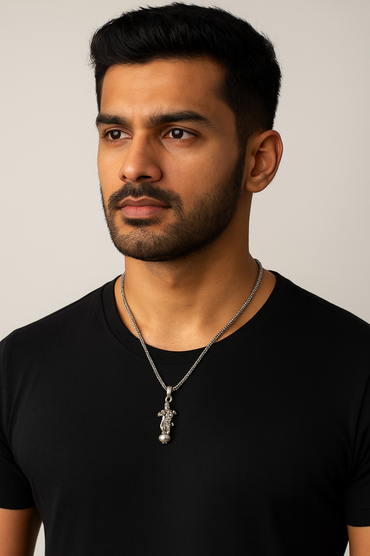 Hanumanji With Gada Silver Pendant Chain